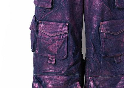Luxury Purple Bronzing jeans Gold  women's leggings engineering Wholesale Women's Washed Wideleg Pants New Baggy Jeans SS69