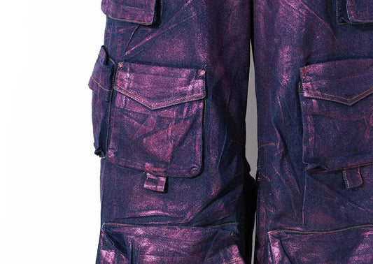 Luxury Purple Bronzing jeans Gold  women's leggings engineering Wholesale Women's Washed Wideleg Pants New Baggy Jeans SS69
