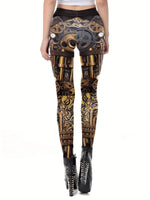 Machine Graphic Print Leggings, High Waist Casual Every Day Sports Pants, Women's Clothing SS69