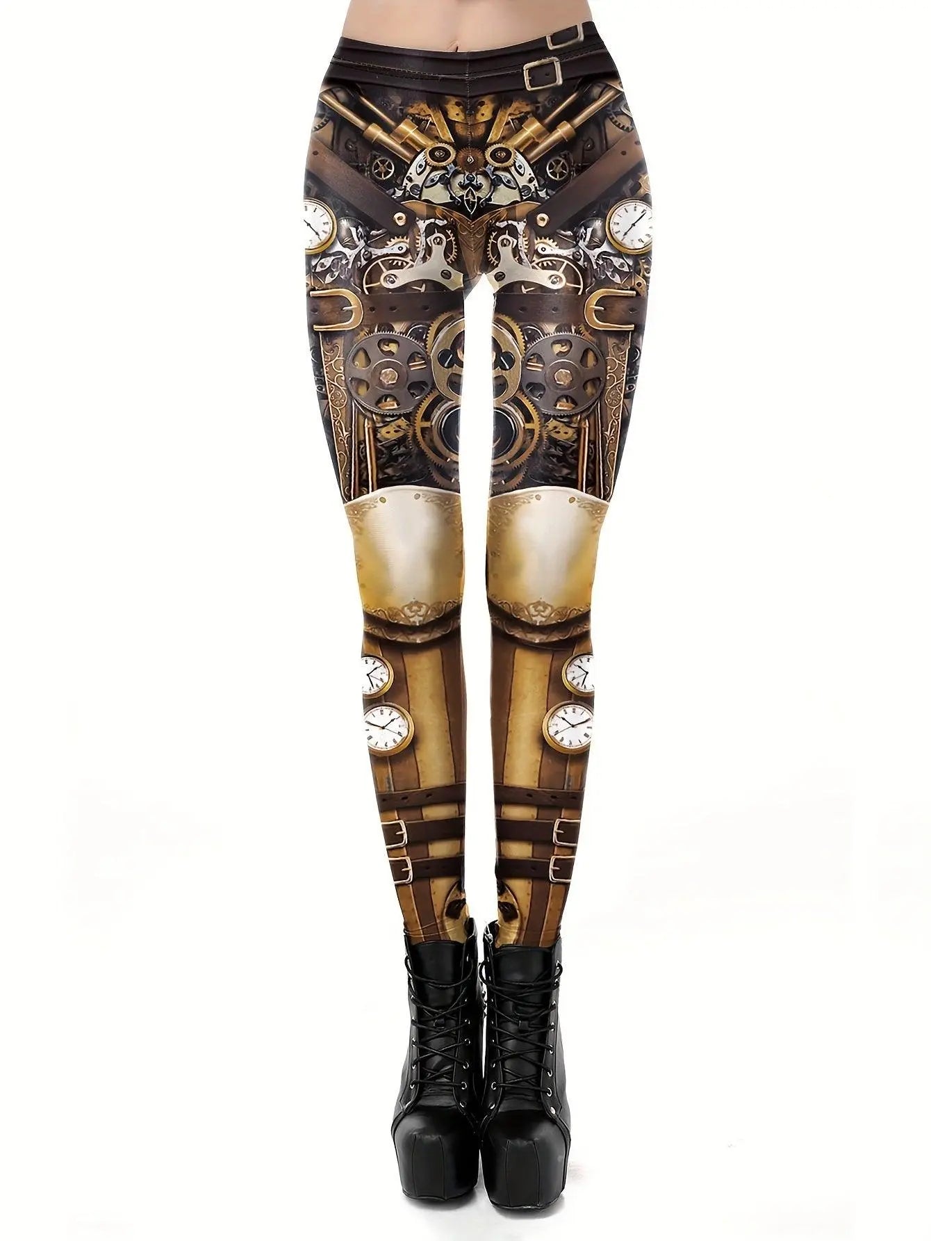 Machine Graphic Print Leggings, High Waist Casual Every Day Sports Pants, Women's Clothing SS69