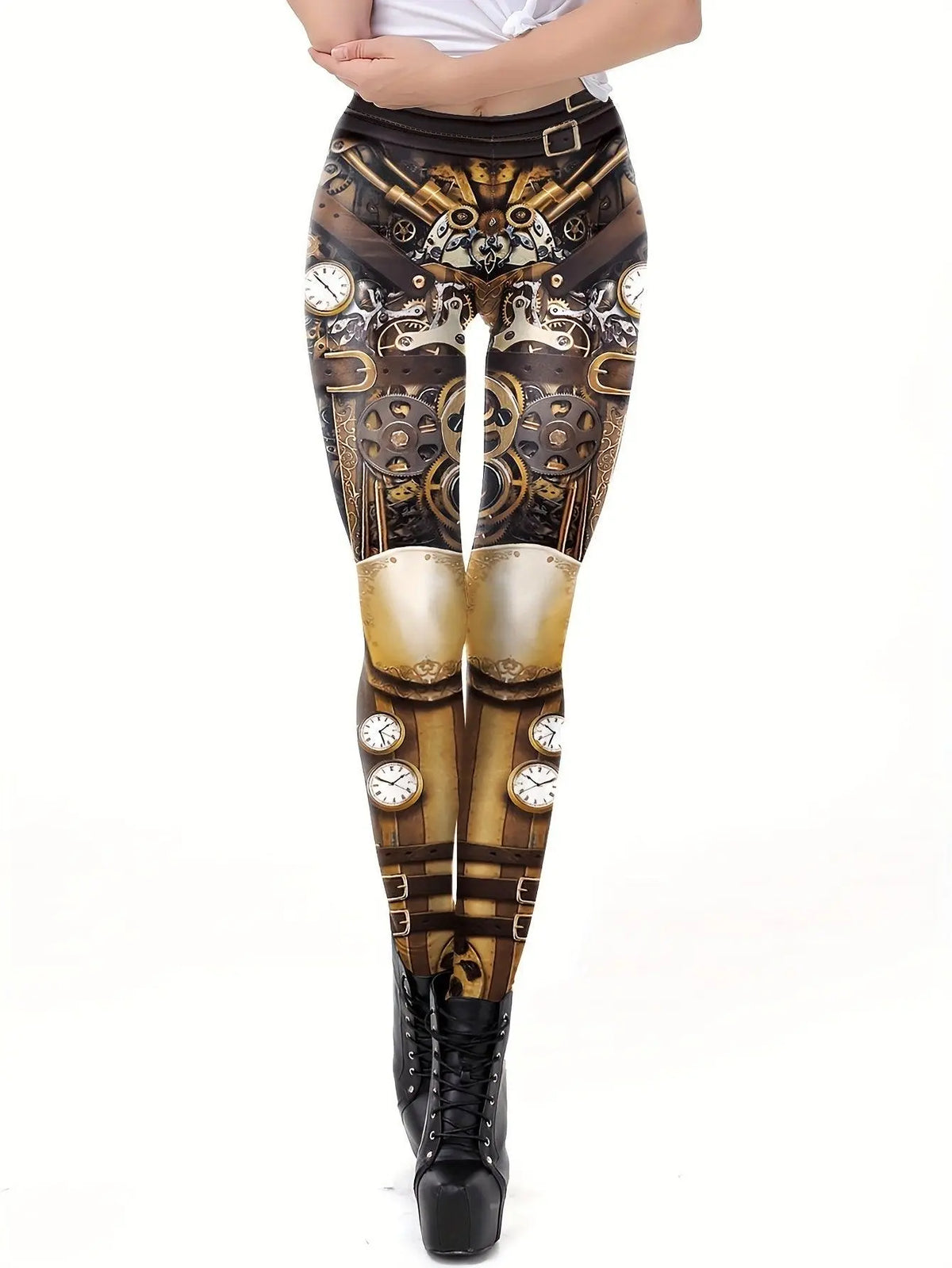 Machine Graphic Print Leggings, High Waist Casual Every Day Sports Pants, Women's Clothing SS69