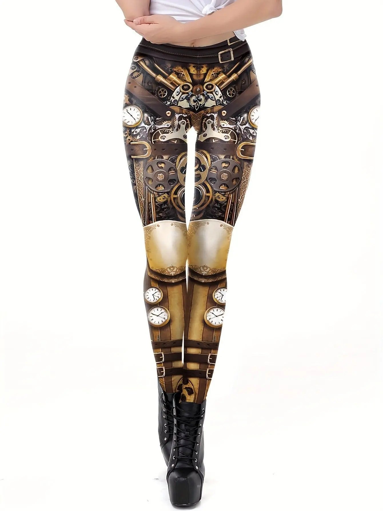 Machine Graphic Print Leggings, High Waist Casual Every Day Sports Pants, Women's Clothing SS69