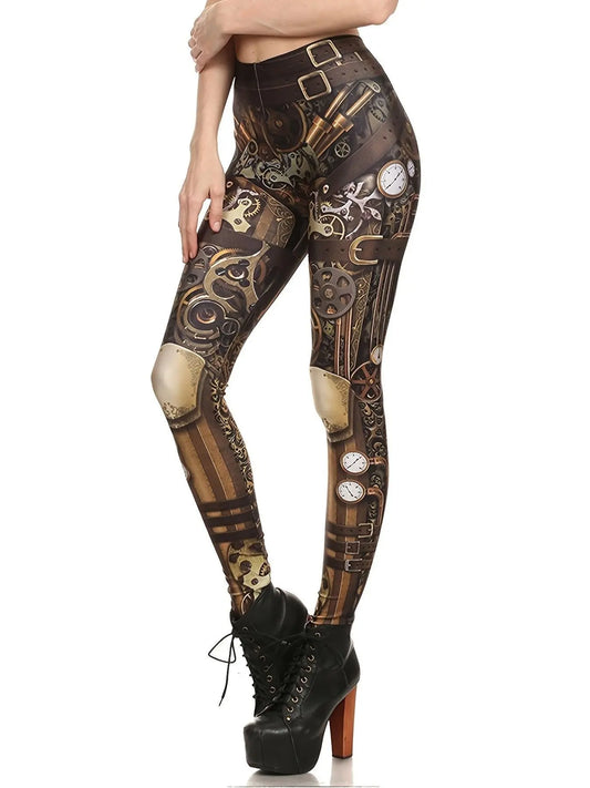 Machine Graphic Print Leggings, High Waist Casual Every Day Sports Pants, Women's Clothing SS69