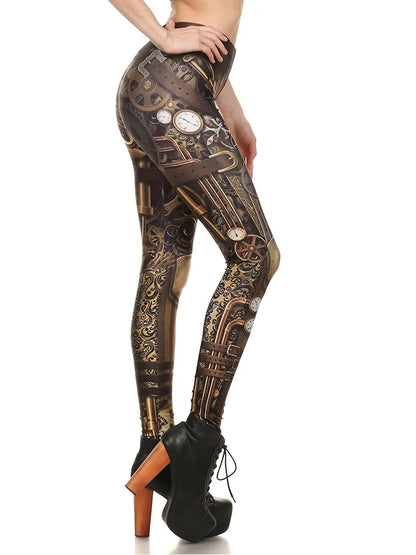 Machine Graphic Print Leggings, High Waist Casual Every Day Sports Pants, Women's Clothing SS69