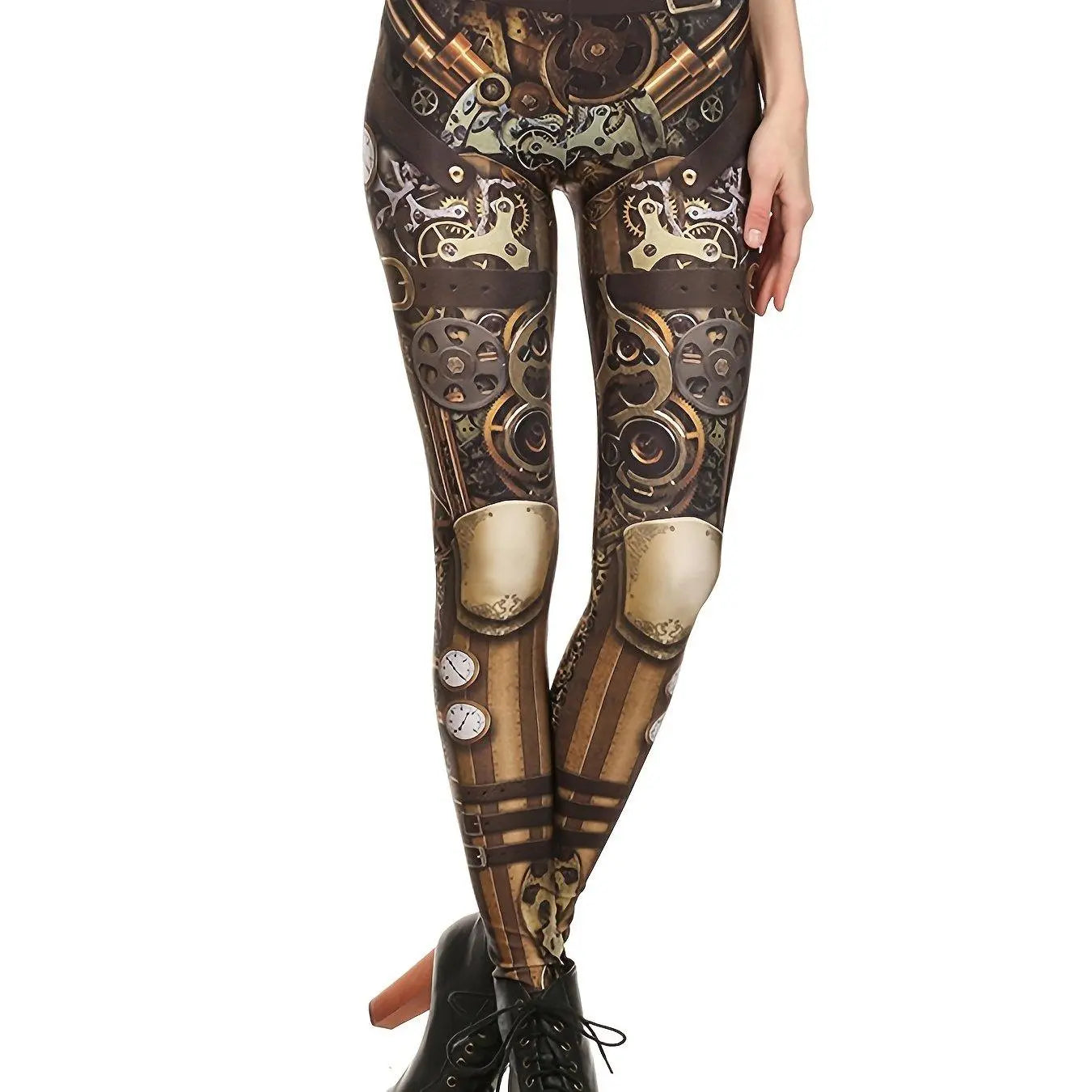 Machine Graphic Print Leggings, High Waist Casual Every Day Sports Pants, Women's Clothing SS69