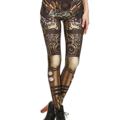 Machine Graphic Print Leggings, High Waist Casual Every Day Sports Pants, Women's Clothing SS69
