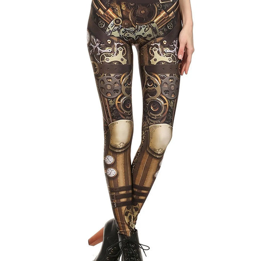Machine Graphic Print Leggings, High Waist Casual Every Day Sports Pants, Women's Clothing SS69