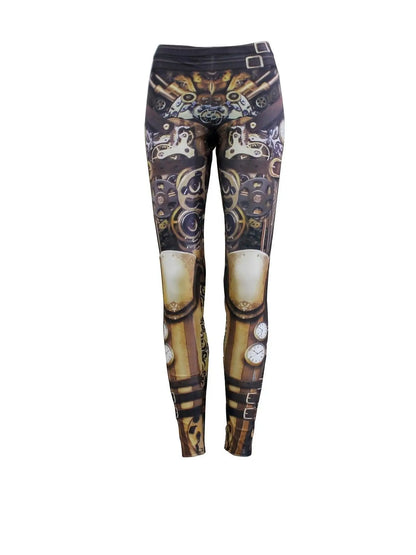 Machine Graphic Print Leggings, High Waist Casual Every Day Sports Pants, Women's Clothing SS69