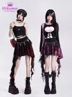 Mikumn Gothic Punk Rock Irregular Plaid Skirt Harajuku Y2k Girls Fashion High Waist Asymmetric Lace Short Skirts Chic Streetwear - SS69