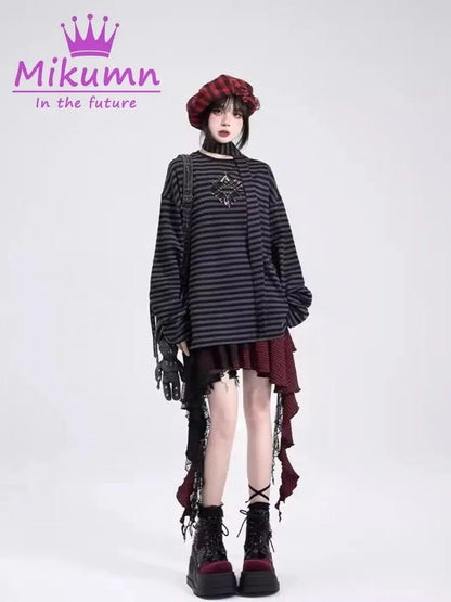 Mikumn Gothic Punk Rock Irregular Plaid Skirt Harajuku Y2k Girls Fashion High Waist Asymmetric Lace Short Skirts Chic Streetwear - SS69