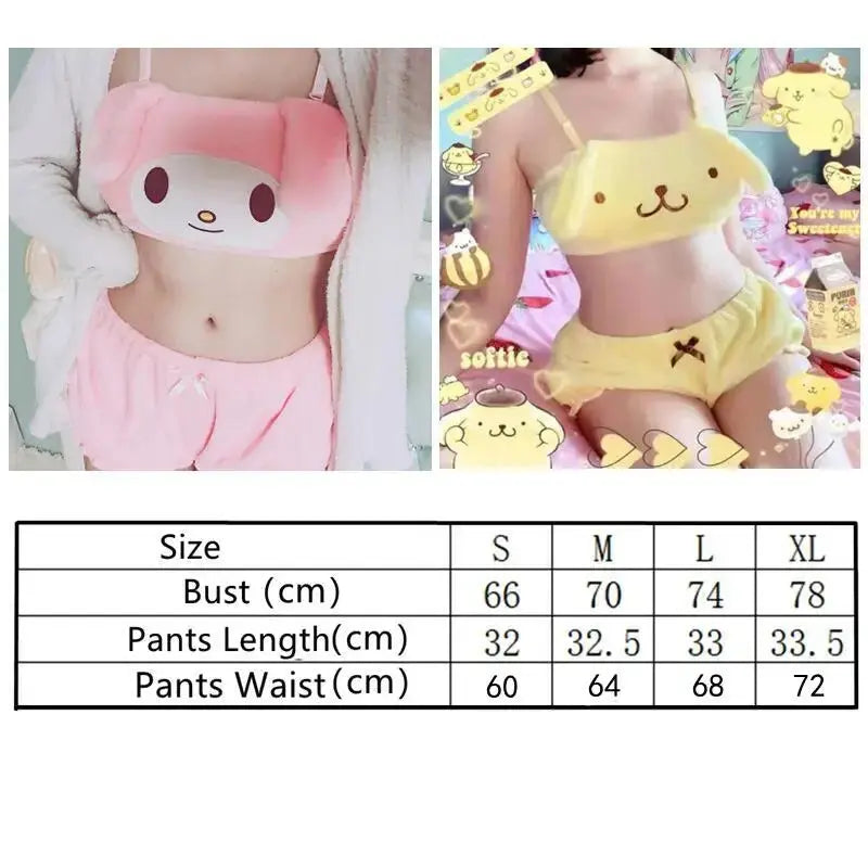 Miniso Sanrio Kawaii Pajamas Camis Comfortable Plush Shorts Homewear Cute Cartoon Sleepwear Milk Silk Women's Underwear Set SS69