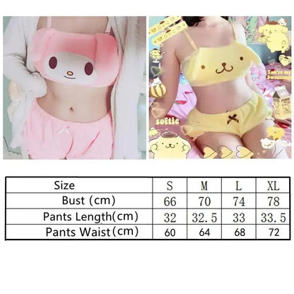 Miniso Sanrio Kawaii Pajamas Camis Comfortable Plush Shorts Homewear Cute Cartoon Sleepwear Milk Silk Women's Underwear Set SS69