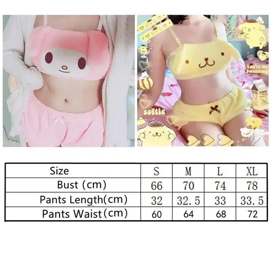 Miniso Sanrio Kawaii Pajamas Camis Comfortable Plush Shorts Homewear Cute Cartoon Sleepwear Milk Silk Women's Underwear Set SS69