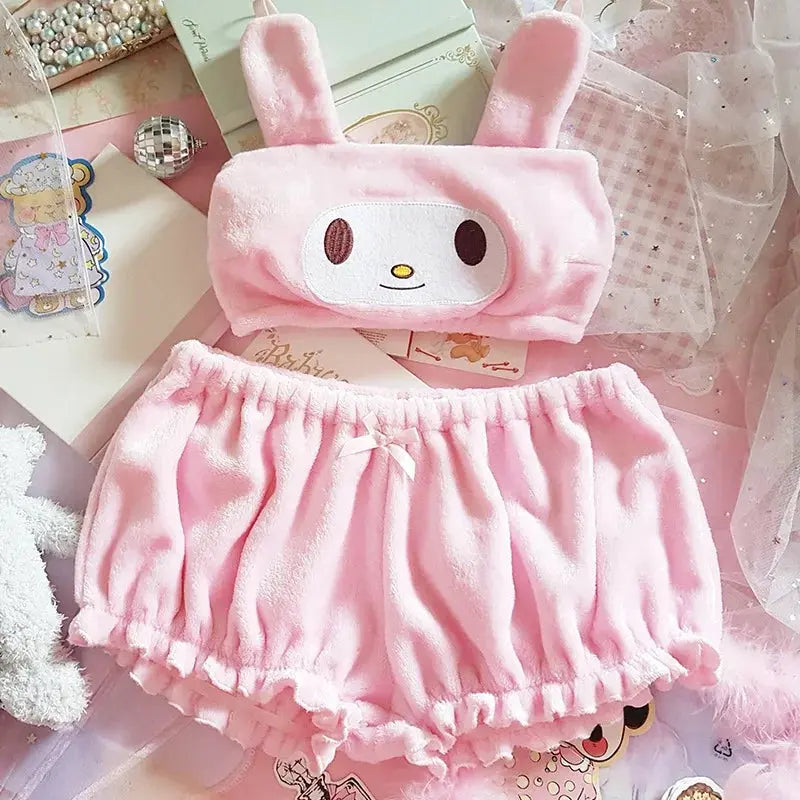 Miniso Sanrio Kawaii Pajamas Camis Comfortable Plush Shorts Homewear Cute Cartoon Sleepwear Milk Silk Women's Underwear Set SS69