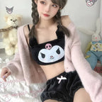 Miniso Sanrio Kawaii Pajamas Camis Comfortable Plush Shorts Homewear Cute Cartoon Sleepwear Milk Silk Women's Underwear Set SS69