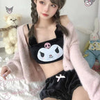 Miniso Sanrio Kawaii Pajamas Camis Comfortable Plush Shorts Homewear Cute Cartoon Sleepwear Milk Silk Women's Underwear Set SS69