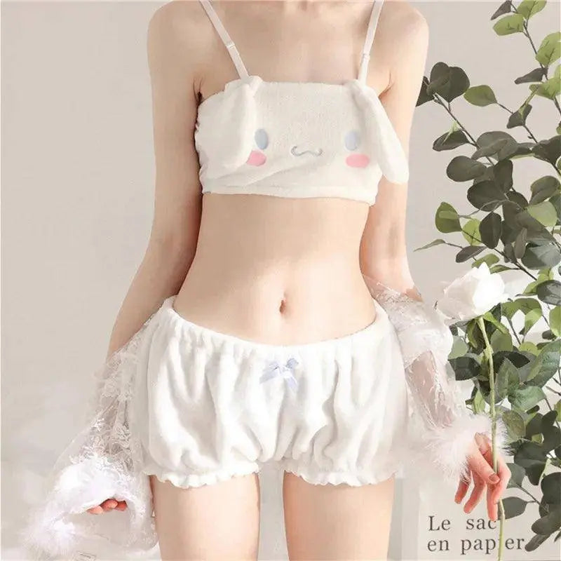 Miniso Sanrio Kawaii Pajamas Camis Comfortable Plush Shorts Homewear Cute Cartoon Sleepwear Milk Silk Women's Underwear Set SS69