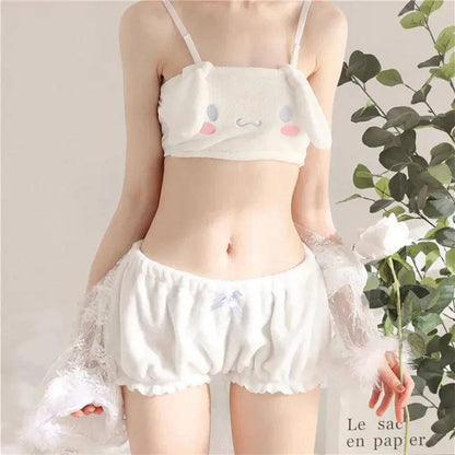 Miniso Sanrio Kawaii Pajamas Camis Comfortable Plush Shorts Homewear Cute Cartoon Sleepwear Milk Silk Women's Underwear Set SS69