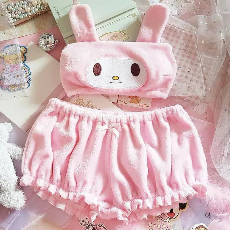 Miniso Sanrio Kawaii Pajamas Camis Comfortable Plush Shorts Homewear Cute Cartoon Sleepwear Milk Silk Women's Underwear Set SS69