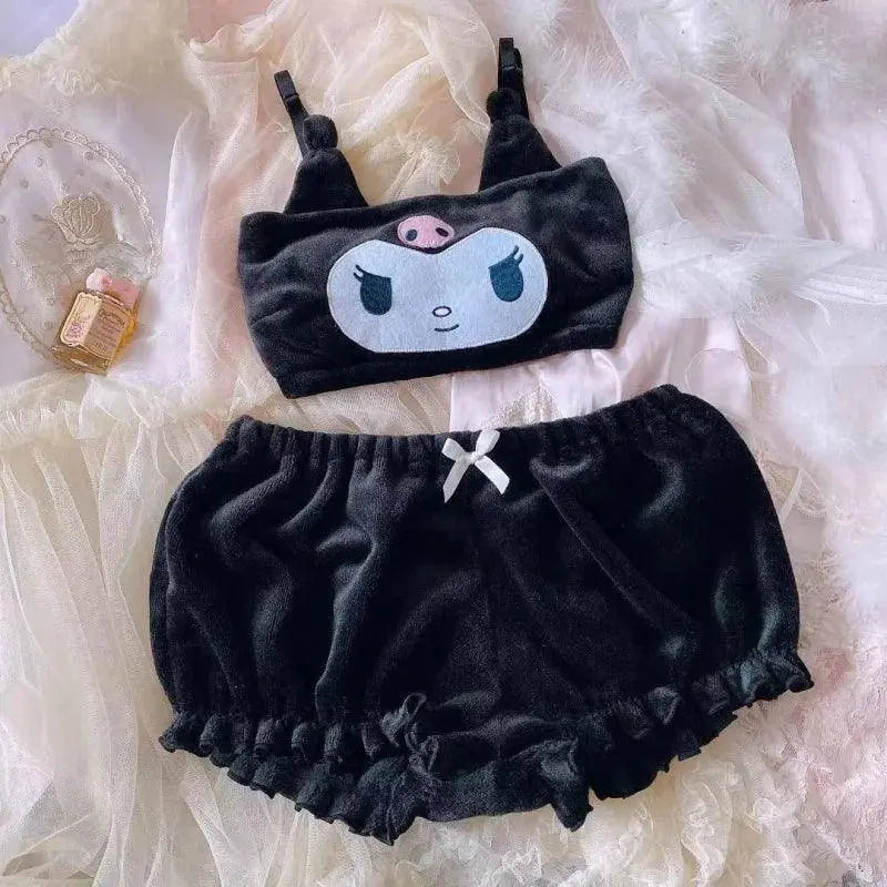 Miniso Sanrio Kawaii Pajamas Camis Comfortable Plush Shorts Homewear Cute Cartoon Sleepwear Milk Silk Women's Underwear Set SS69