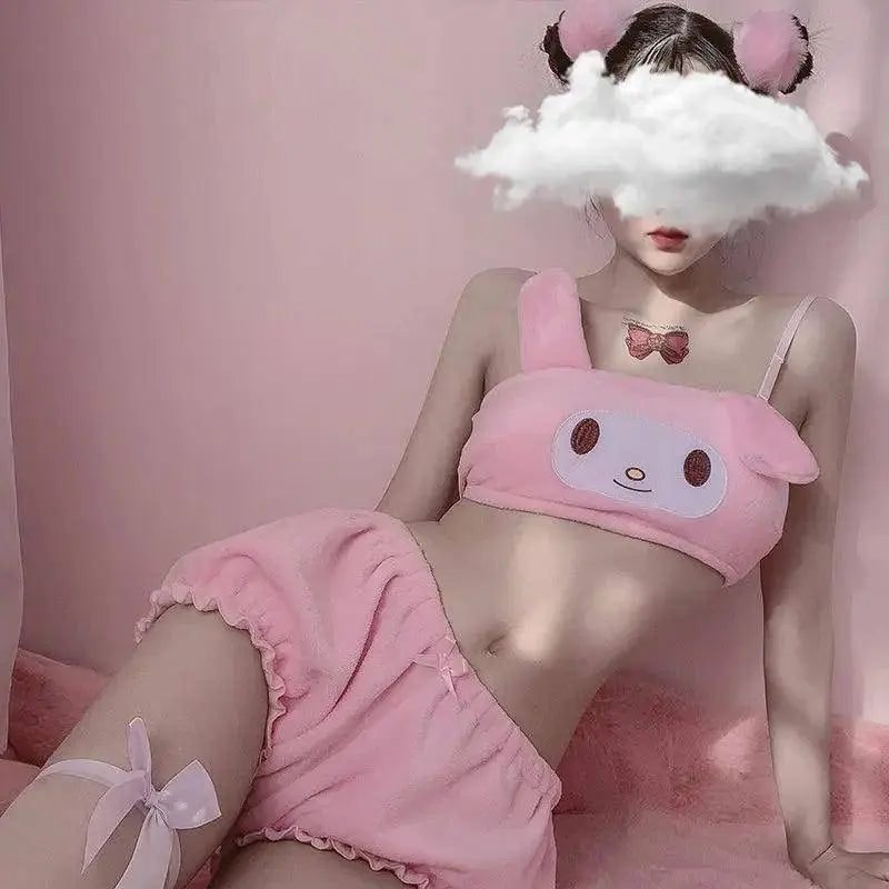Miniso Sanrio Kawaii Pajamas Camis Comfortable Plush Shorts Homewear Cute Cartoon Sleepwear Milk Silk Women's Underwear Set SS69