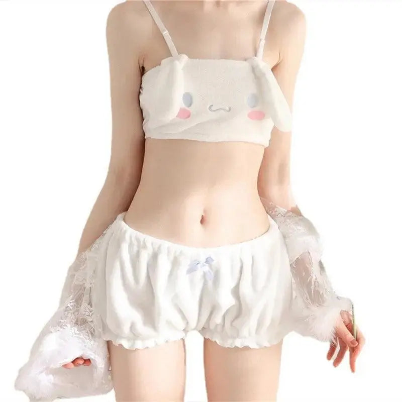 Miniso Sanrio Kawaii Pajamas Camis Comfortable Plush Shorts Homewear Cute Cartoon Sleepwear Milk Silk Women's Underwear Set SS69
