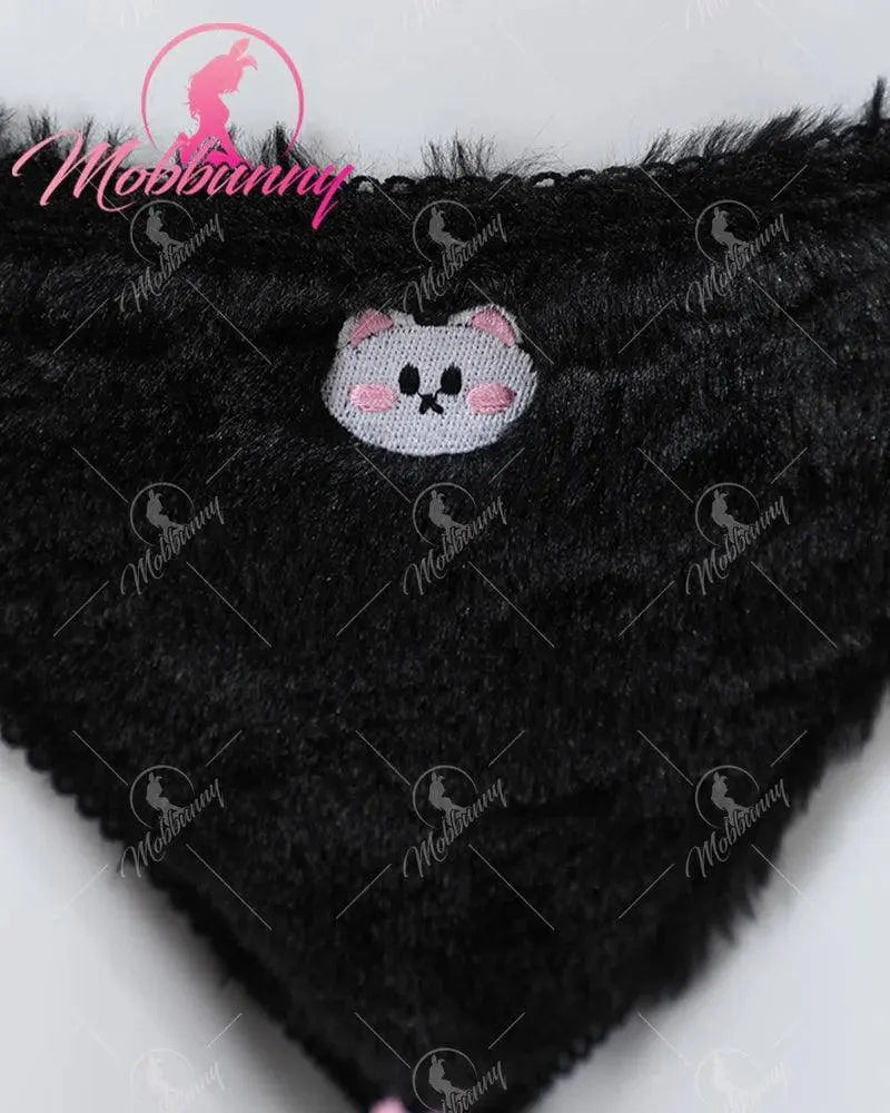 Mobbunny Women's Kawaii Homewear Sexy Lingerie Set Plush Cat Paw Three-Point Top and Panty with Skirt Choker - SS69