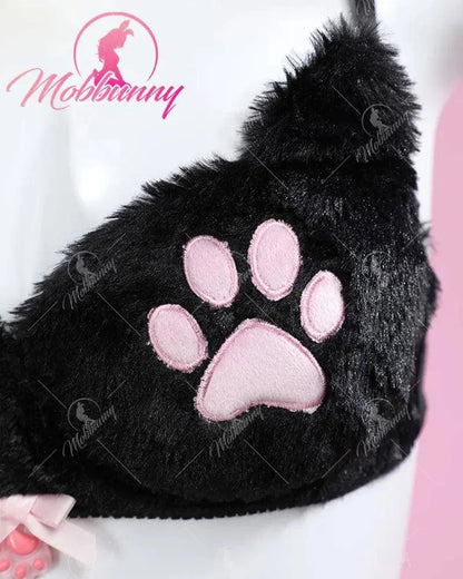 Mobbunny Women's Kawaii Homewear Sexy Lingerie Set Plush Cat Paw Three-Point Top and Panty with Skirt Choker - SS69