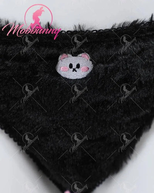 Mobbunny Women's Kawaii Homewear Sexy Lingerie Set Plush Cat Paw Three-Point Top and Panty with Skirt Choker - SS69
