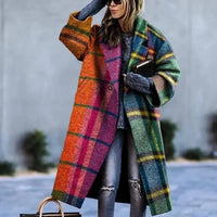 Modigirl Winter Long Coats for Woman 2025 Contrast Plaid Long Sleeves Women's Loose Streetwear Coat Woolen Coat  Jacket Female SS69