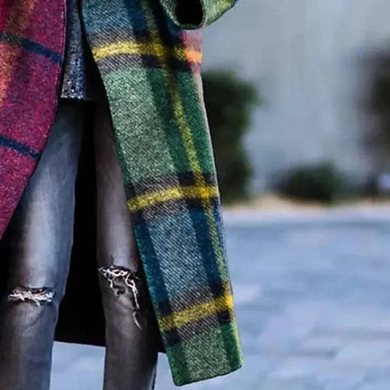 Modigirl Winter Long Coats for Woman 2025 Contrast Plaid Long Sleeves Women's Loose Streetwear Coat Woolen Coat  Jacket Female SS69