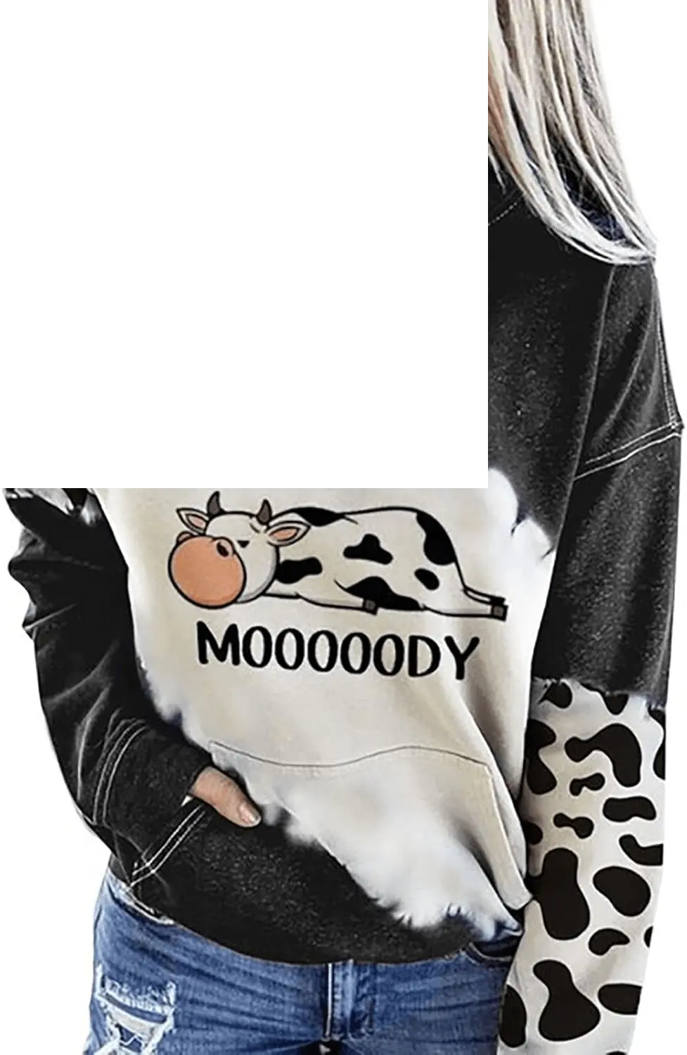 Moody Cow Cute Hoodie Long Sleeve Sweatshirt with Pockets - SS69