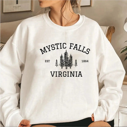 Mystic Falls Virginia Sweatshirt Vampire Fan Sweater Salvatore Brothers Hoodie Unisex Long Sleeve Sweatshirts Casual Pullovers SS69