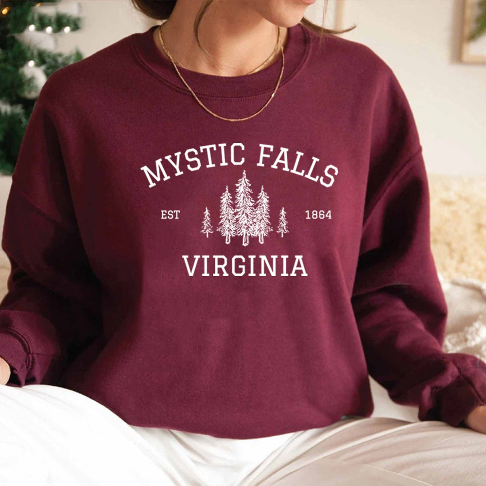 Mystic Falls Virginia Sweatshirt Vampire Fan Sweater Salvatore Brothers Hoodie Unisex Long Sleeve Sweatshirts Casual Pullovers SS69