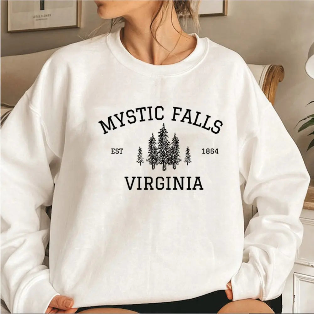Mystic Falls Virginia Sweatshirt Vampire Fan Sweater Salvatore Brothers Hoodie Unisex Long Sleeve Sweatshirts Casual Pullovers SS69