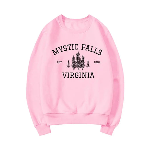 Mystic Falls Virginia Sweatshirt Vampire Fan Sweater Salvatore Brothers Hoodie Unisex Long Sleeve Sweatshirts Casual Pullovers SS69 27.69 Pink / S