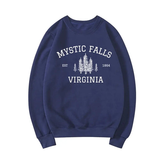 Mystic Falls Virginia Sweatshirt Vampire Fan Sweater Salvatore Brothers Hoodie Unisex Long Sleeve Sweatshirts Casual Pullovers SS69 27.69 Navy Blue / L
