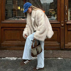 Neo Mint 2025 Winter Ins Hot Fashion Girls Oversized Gradient Fur Coat Women Thick Warm Outerwear Fluffy Faux Fox Fur Jacket SS69