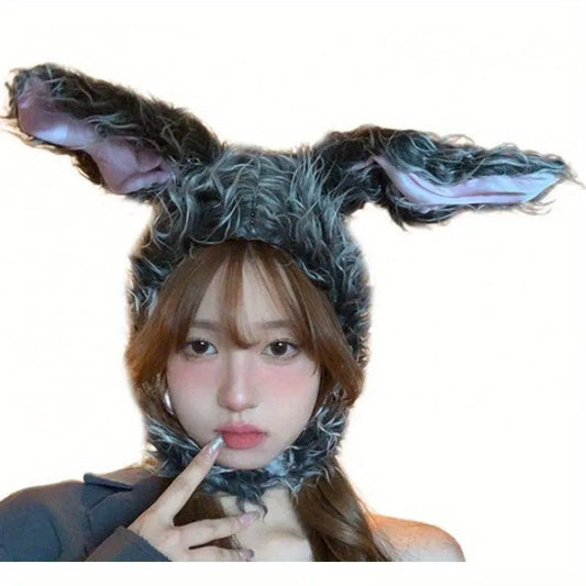 Net Red TikTok Little Red Book Cute Plush Rabbit Long Ear Sleeve Hat - Female Ear Hat - Dress Up Props - Cotton Material - SS69
