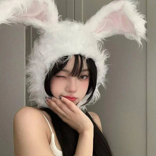 Net Red TikTok Little Red Book Cute Plush Rabbit Long Ear Sleeve Hat - Female Ear Hat - Dress Up Props - Cotton Material - SS69