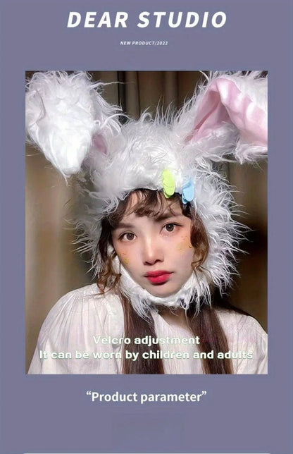 Net Red TikTok Little Red Book Cute Plush Rabbit Long Ear Sleeve Hat - Female Ear Hat - Dress Up Props - Cotton Material - SS69