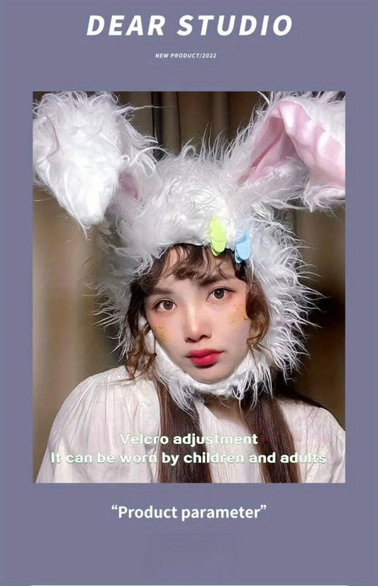Net Red TikTok Little Red Book Cute Plush Rabbit Long Ear Sleeve Hat - Female Ear Hat - Dress Up Props - Cotton Material - SS69