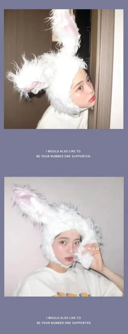 Net Red TikTok Little Red Book Cute Plush Rabbit Long Ear Sleeve Hat - Female Ear Hat - Dress Up Props - Cotton Material - SS69