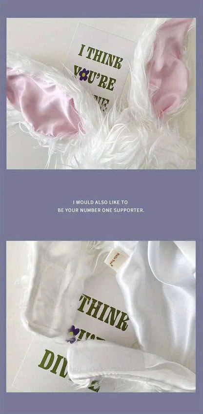 Net Red TikTok Little Red Book Cute Plush Rabbit Long Ear Sleeve Hat - Female Ear Hat - Dress Up Props - Cotton Material - SS69