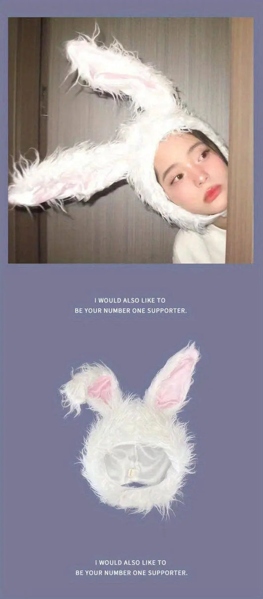 Net Red TikTok Little Red Book Cute Plush Rabbit Long Ear Sleeve Hat - Female Ear Hat - Dress Up Props - Cotton Material - SS69