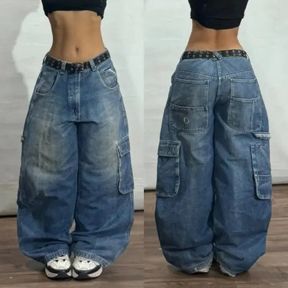 New American Trend Vintage Hip Hop Letter Embroidery Pattern Baggy Jeans Men And Women Y2K Harajuku Gothic Wide Pants Streetwear SS69