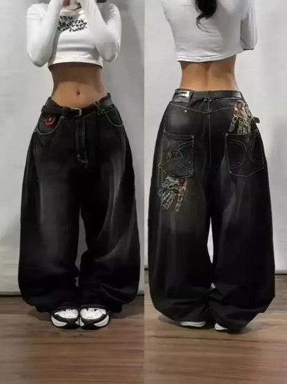 New American Trend Vintage Hip Hop Letter Embroidery Pattern Baggy Jeans Men And Women Y2K Harajuku Gothic Wide Pants Streetwear SS69 45.69 1 / XXL