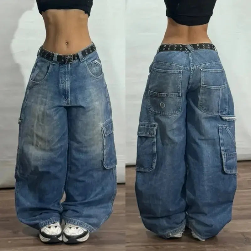 New American Trend Vintage Hip Hop Letter Embroidery Pattern Baggy Jeans Men And Women Y2K Harajuku Gothic Wide Pants Streetwear SS69 45.69 1 2 / L
