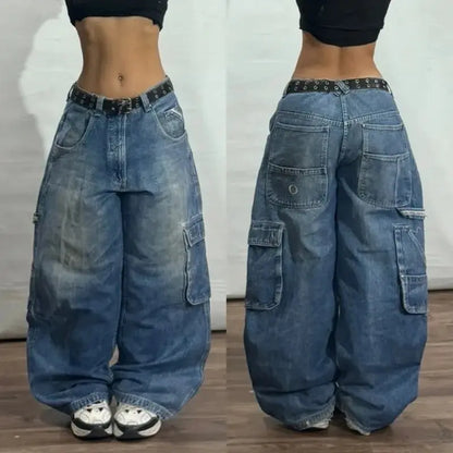 New American Trend Vintage Hip Hop Letter Embroidery Pattern Baggy Jeans Men And Women Y2K Harajuku Gothic Wide Pants Streetwear SS69 45.69 1 2 / L