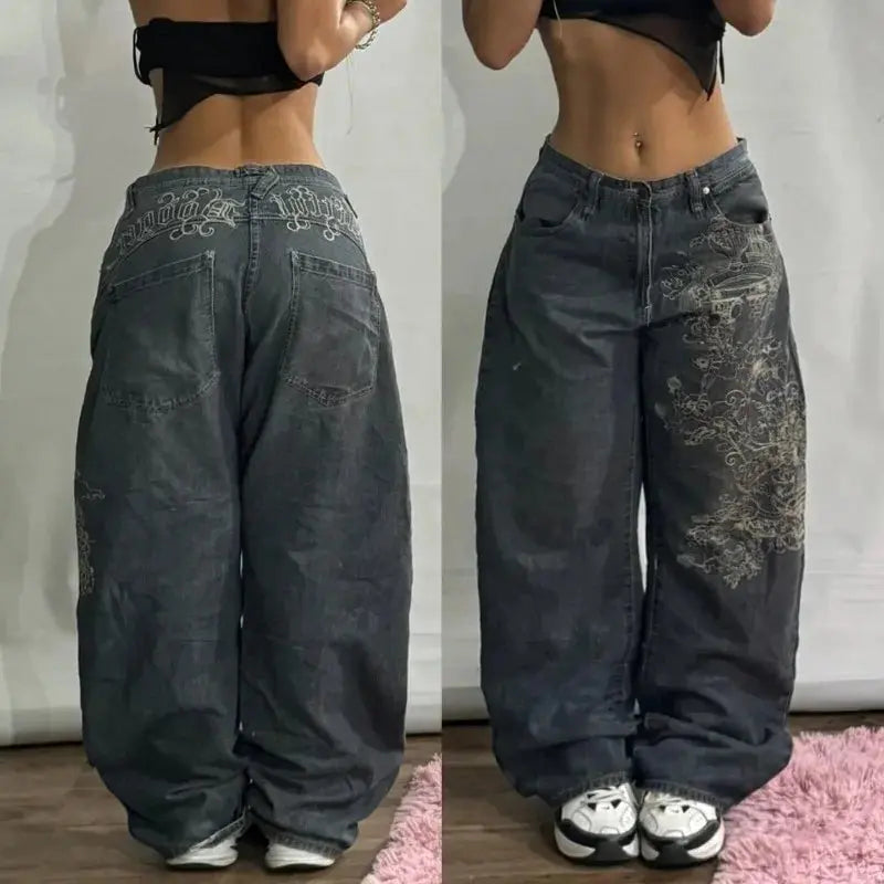 New American Trend Vintage Hip Hop Letter Embroidery Pattern Baggy Jeans Men And Women Y2K Harajuku Gothic Wide Pants Streetwear SS69 45.69 1 3 / XXL